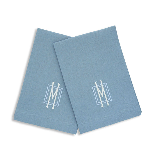 BLUE tones Plain Hem Linen Guest Towels (each)