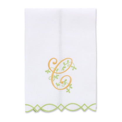 Donna Modern Embroidered Edge White Linen Guest Towel (each)