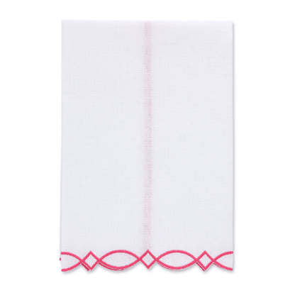 Donna Modern Embroidered Edge White Linen Guest Towel (each)