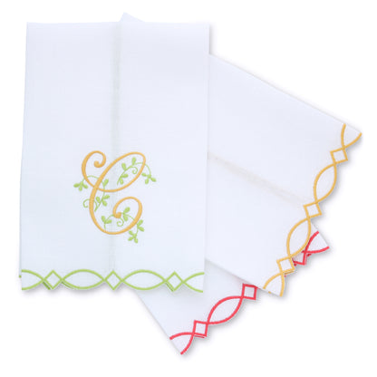 Donna Modern Embroidered Edge White Linen Guest Towel (each)