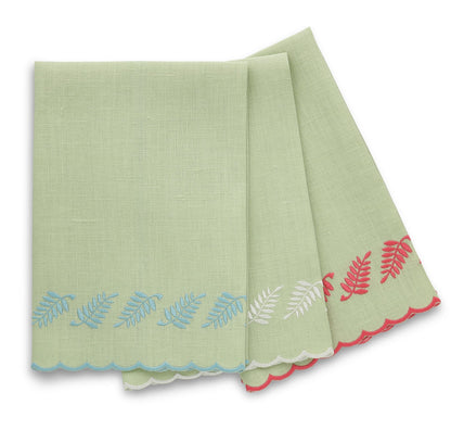 Asciugamano per ospiti in lino smerlato kiwi/felce blu (ciascuno)