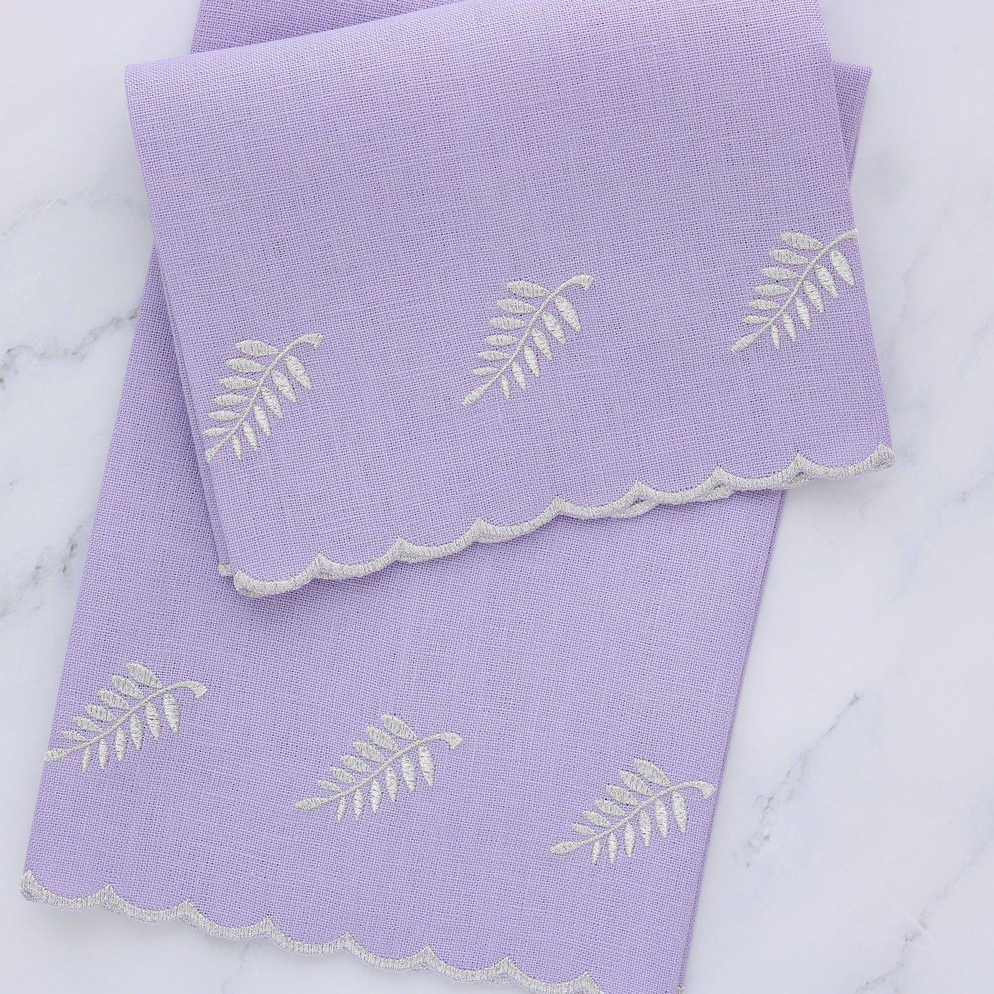 Lavender / Silver Fern Motif Scalloped Linen Guest Towel (each)