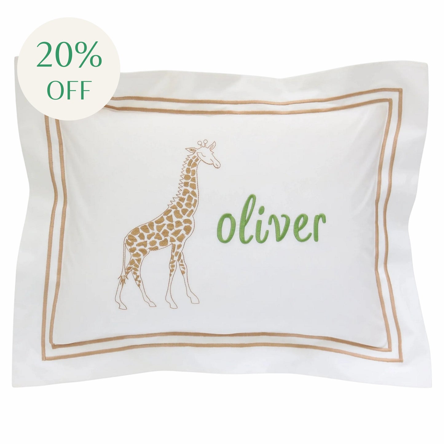 Giraffe Baby Boudoir Sham, White Percale Cotton, Grande Hotel