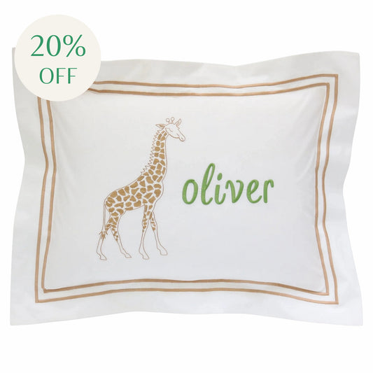 Giraffe Baby Boudoir Sham, White Percale Cotton, Grande Hotel