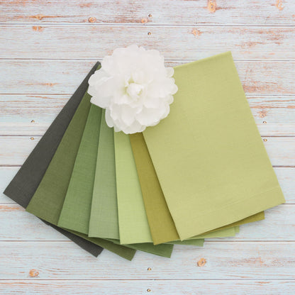 Warm GREEN tones Plain Hem Linen Guest Towels (each)