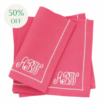 Lipstick Pink Linen Dinner Napkins with Inverted White Picot Trim (each)
