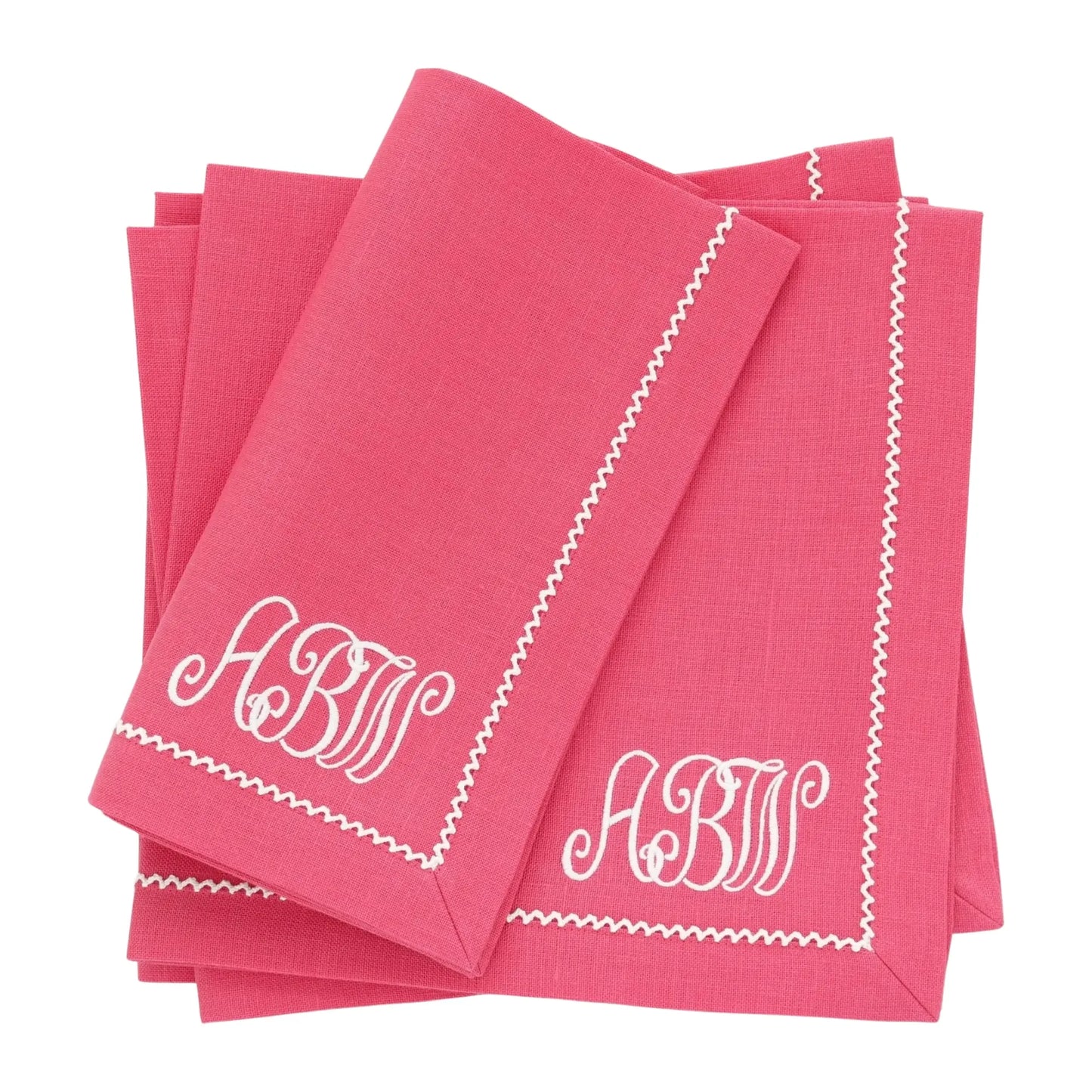 Lipstick Pink Linen Dinner Napkins with Inverted White Picot Trim (each)