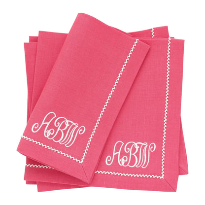 Lipstick Pink Linen Dinner Napkins with Inverted White Picot Trim (each)