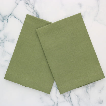 Warm GREEN tones Plain Hem Linen Guest Towels (each)