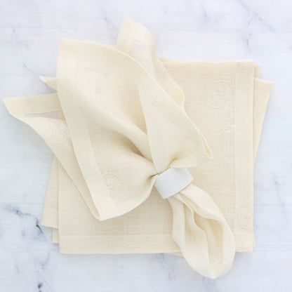 Cream sheer embroidered linen dinner napkins each)