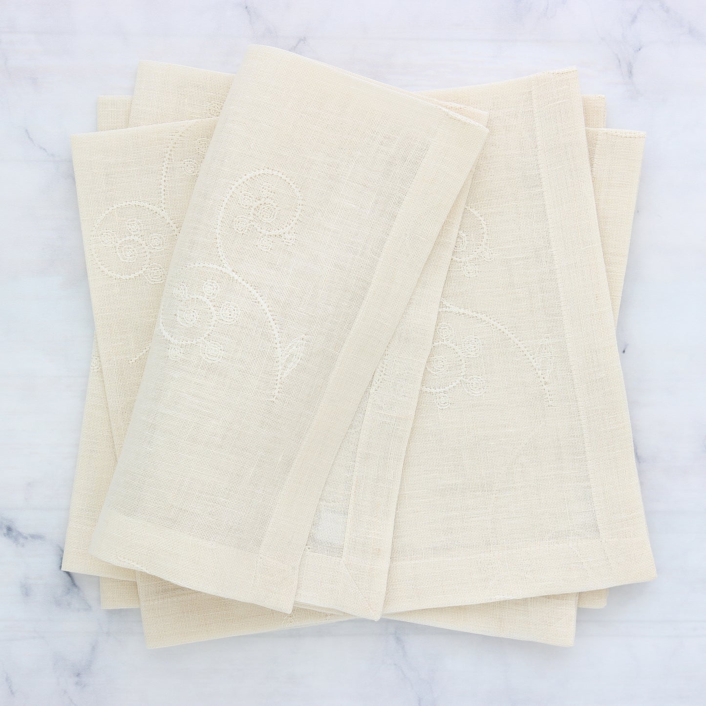 Cream sheer embroidered linen dinner napkins each)