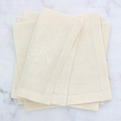 Cream sheer embroidered linen dinner napkins each)