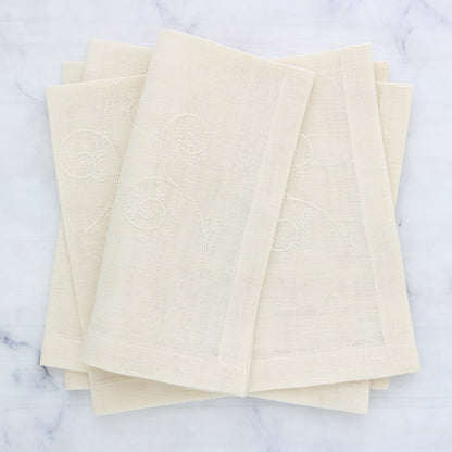 Cream sheer embroidered linen dinner napkins each)