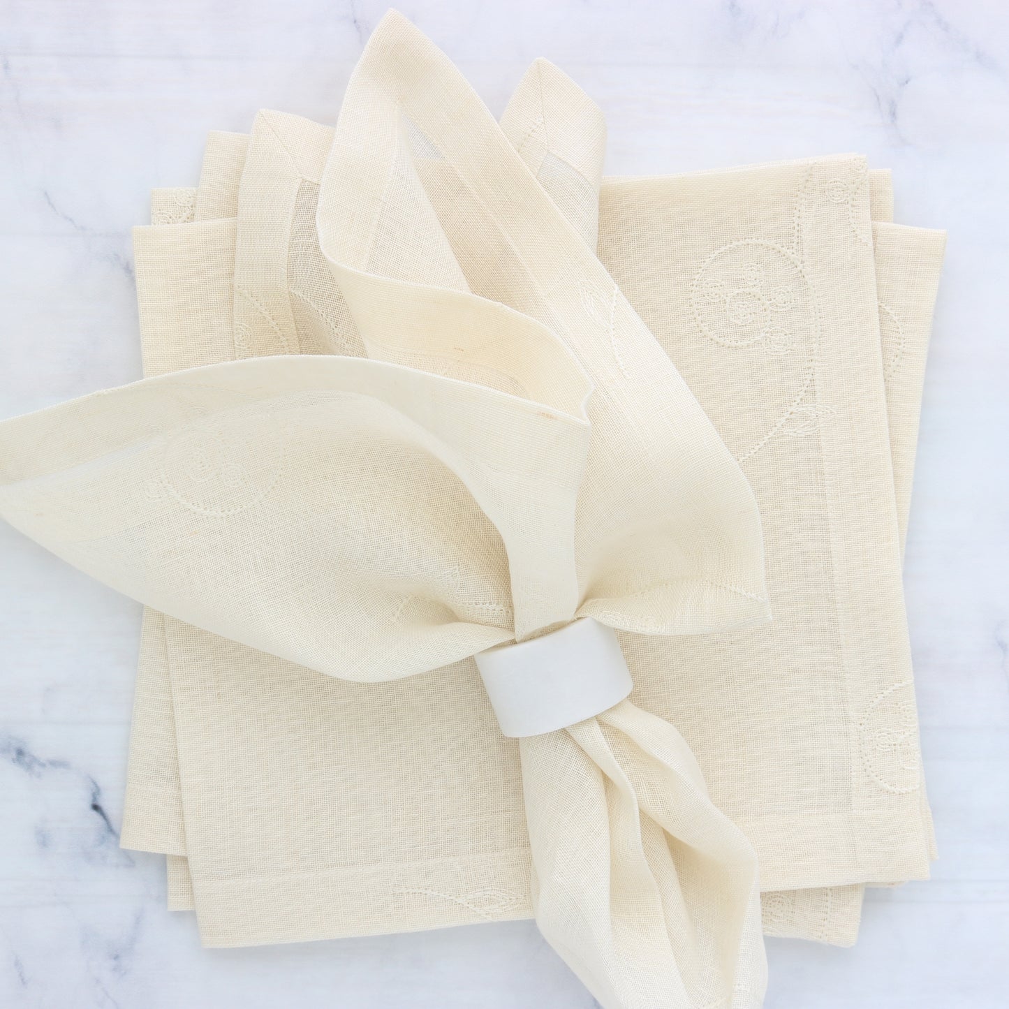 Cream sheer embroidered linen dinner napkins each)