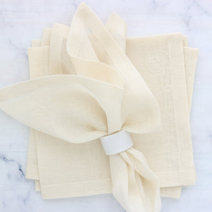 Cream sheer embroidered linen dinner napkins each)