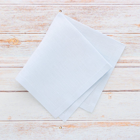 Baby Blue Plain Hem Italian Linen Handkerchief (each)