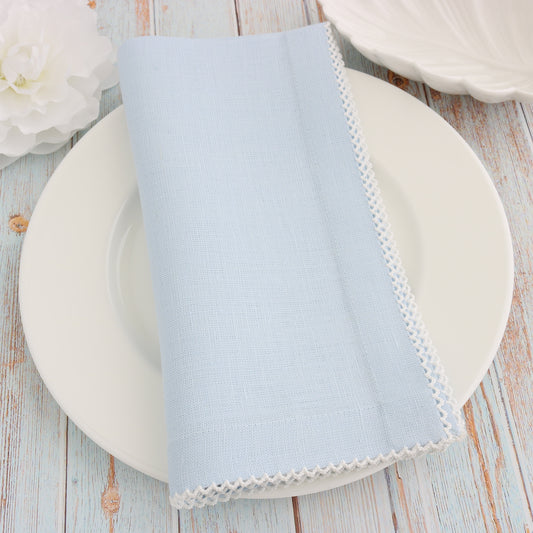 Baby Blue linen napkins with White picot (each)