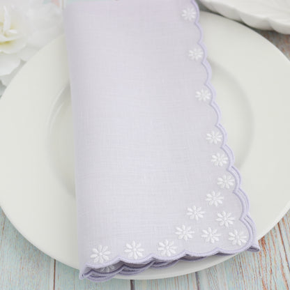 Made to order Daisies Scallops Linen Napkins (set of 4)