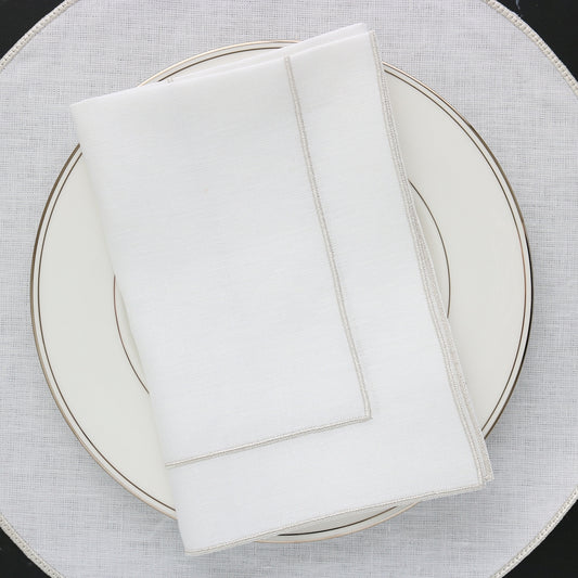 Made to Order Turin Linen Dinner Napkins with Double Wide Border (set of 4)
