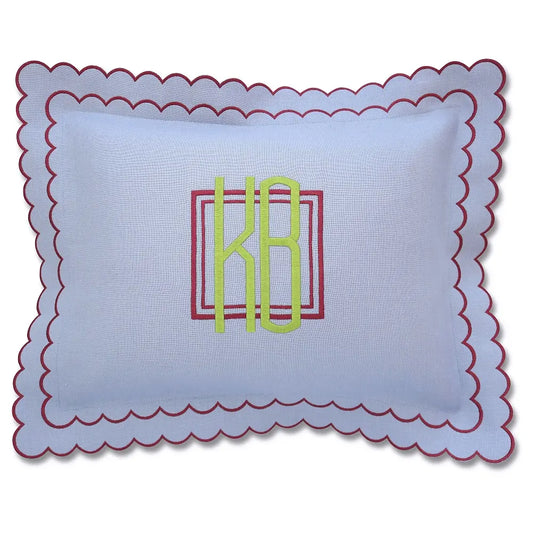 Denim Blue Aurora Double Scalloped Linen Boudoir Sham