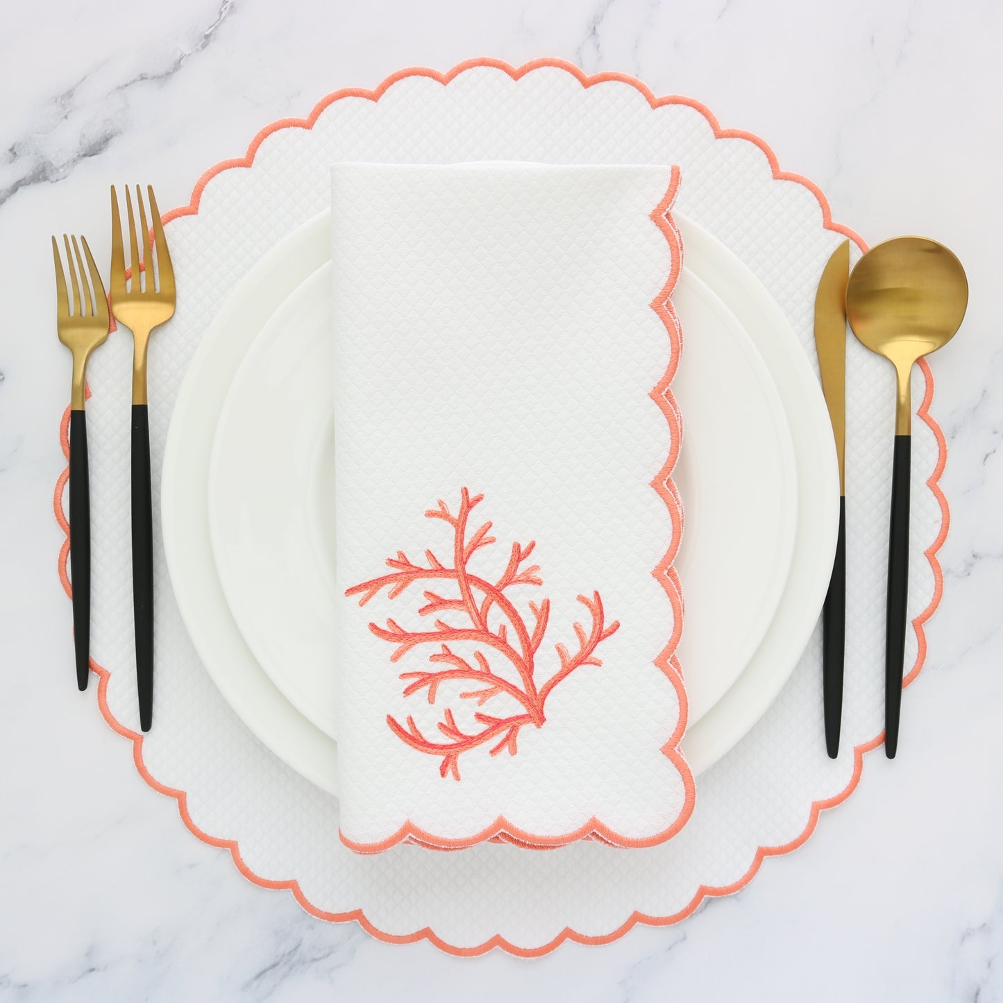 White Coral scalloped napkins and placemats (each)