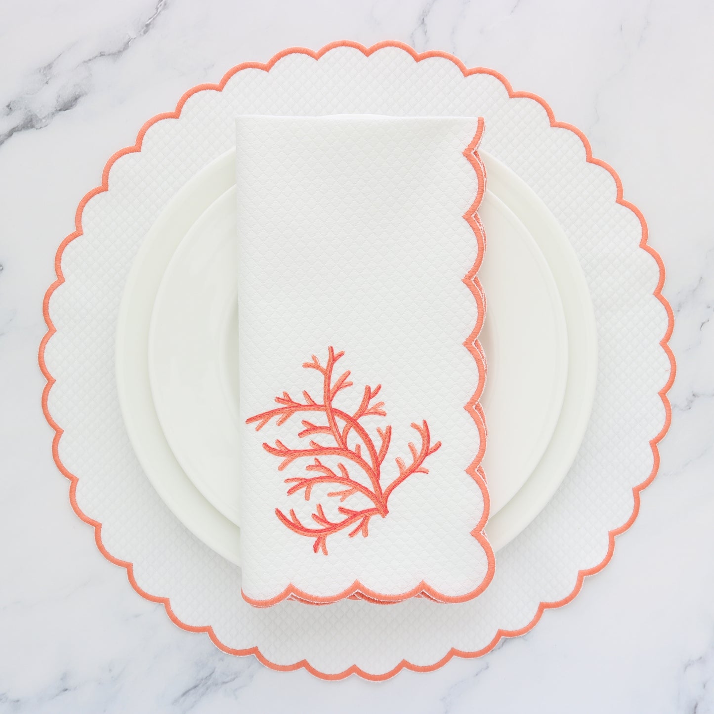 White Coral scalloped napkins and placemats (each)