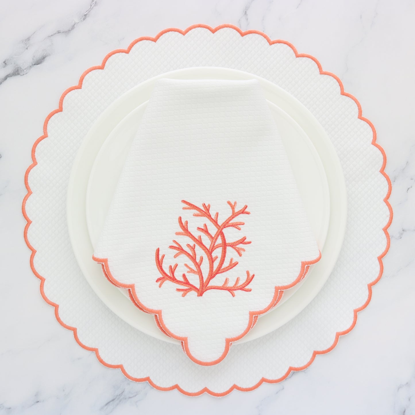 White Coral scalloped napkins and placemats (each)