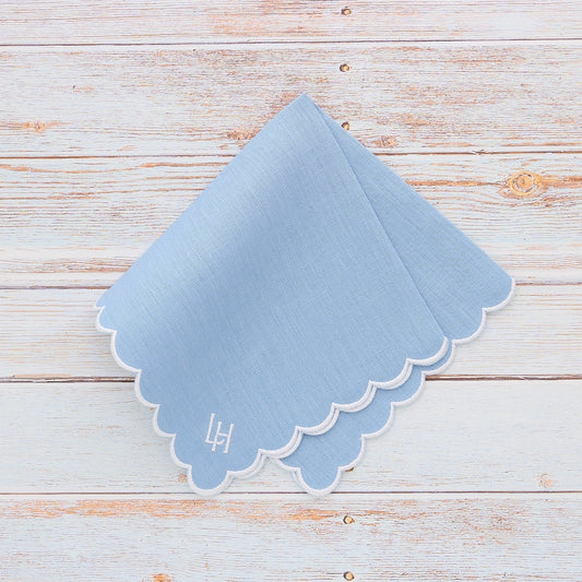 verona bluebell scalloped handkerchief in off-white and monogram LH