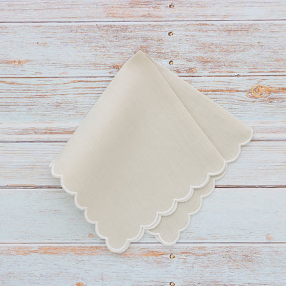 Fog Beige Scalloped Linen Handkerchief (each)