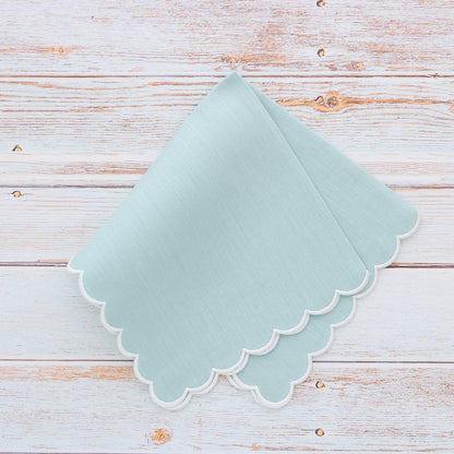 Harbor Green Scalloped Linen Handkerchief (each)