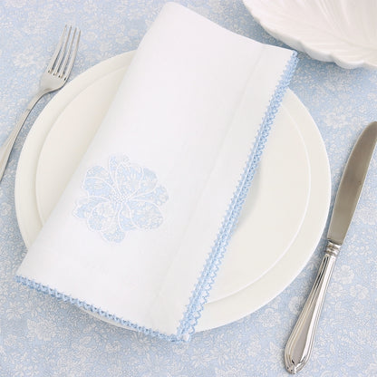Hibiscus flower on white napkins with poplin picot (set of 4)