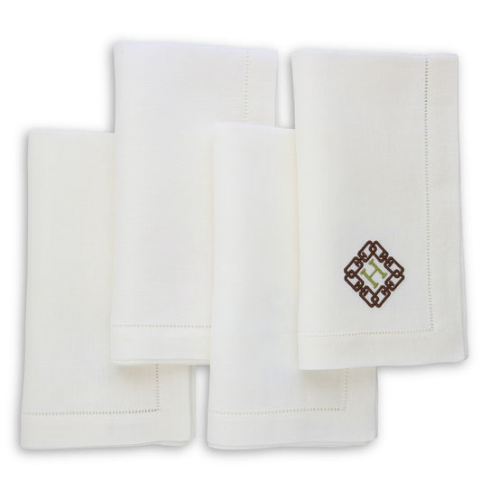 White Hemstitched Linen Dinner Napkins (set of 4)