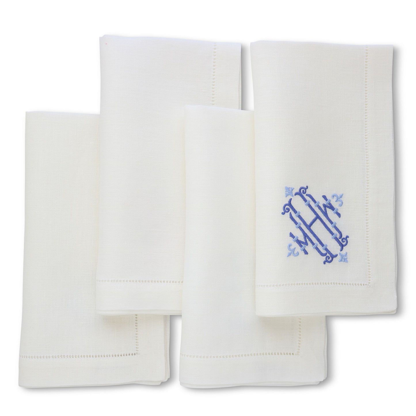 white festival napkins monogram MHW in Periwinkle shades