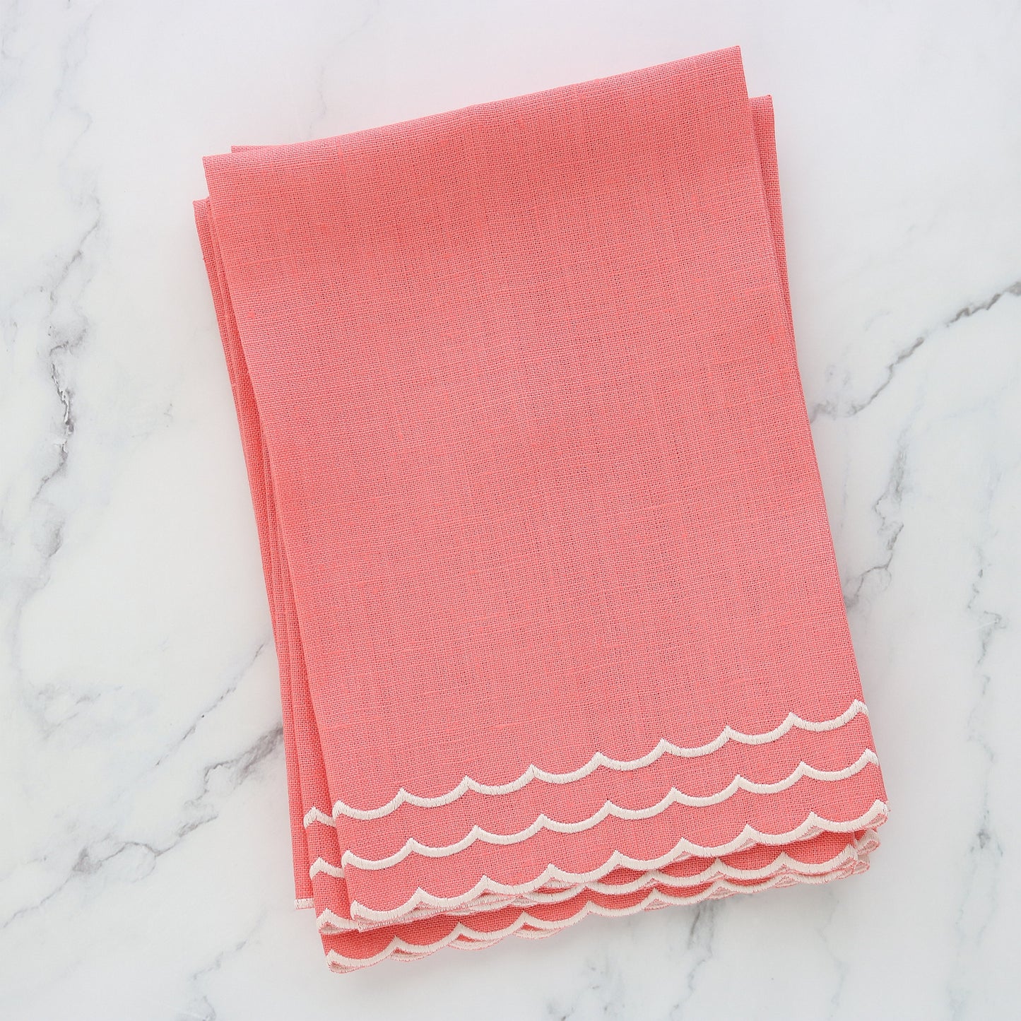 Scalloped Bermuda Reef Coral Linen Guest Towel (each)