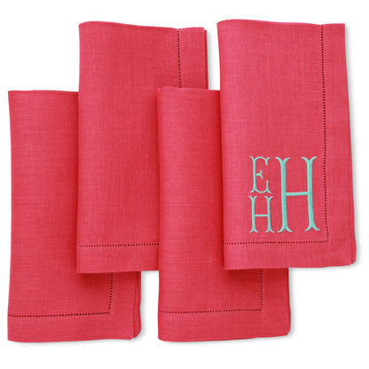 Coral Hemstitched Linen Dinner Napkins (set of 4)