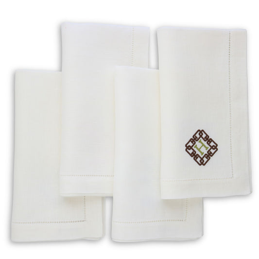 Serviettes de table en lin blanches ajourées (lot de 4)