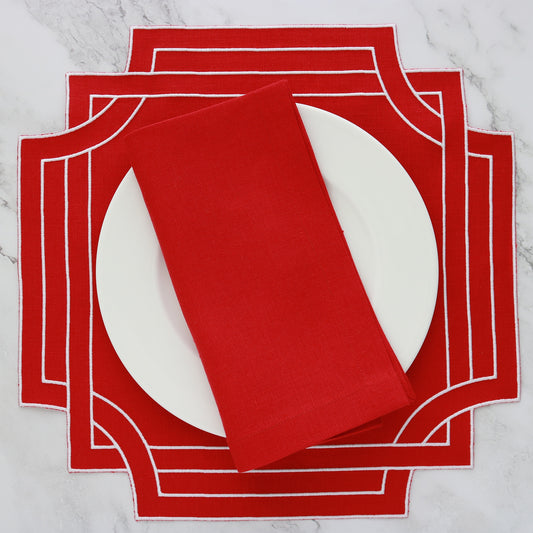 Serviettes de table en lin rouge (lot de 4)