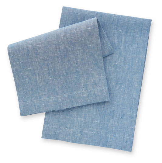 Crossweave Linen Guest Towels in White and Blue (each)