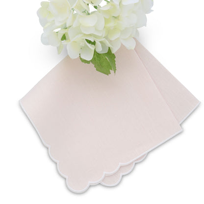Pink Scalloped Corners Linen Handkerchief (each)