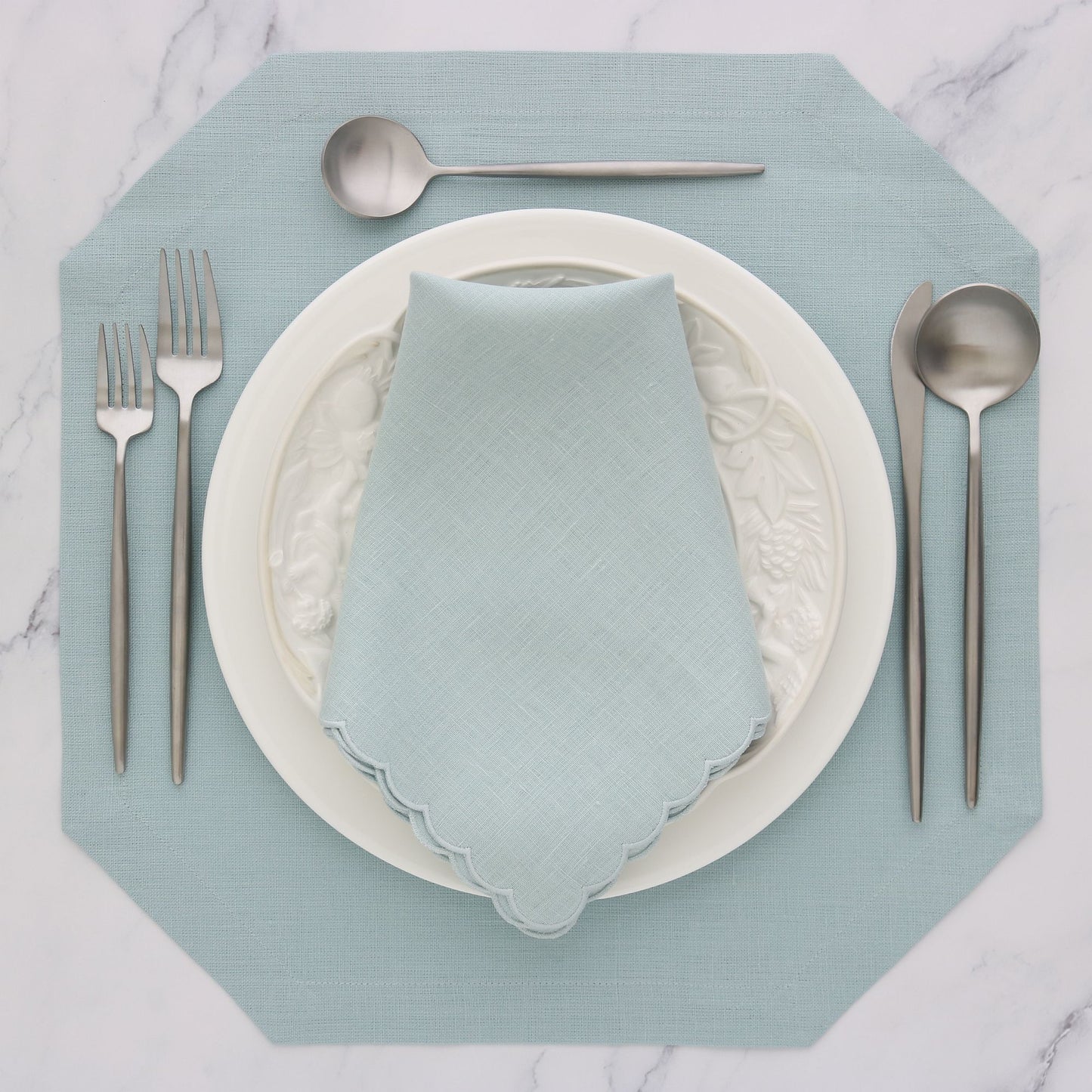Serviettes de table en lin festonné Seafoam (ensemble de 4)