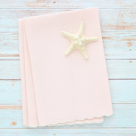 Soft Pink Scalloped Linen Guest Towel (each)
