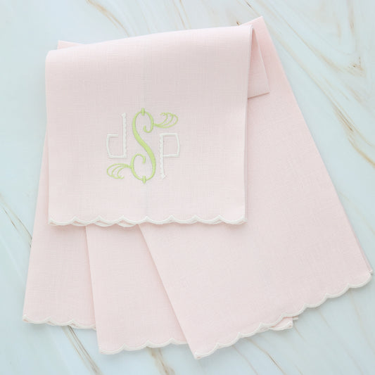 Soft Pink Scalloped Linen Guest Towel (each)