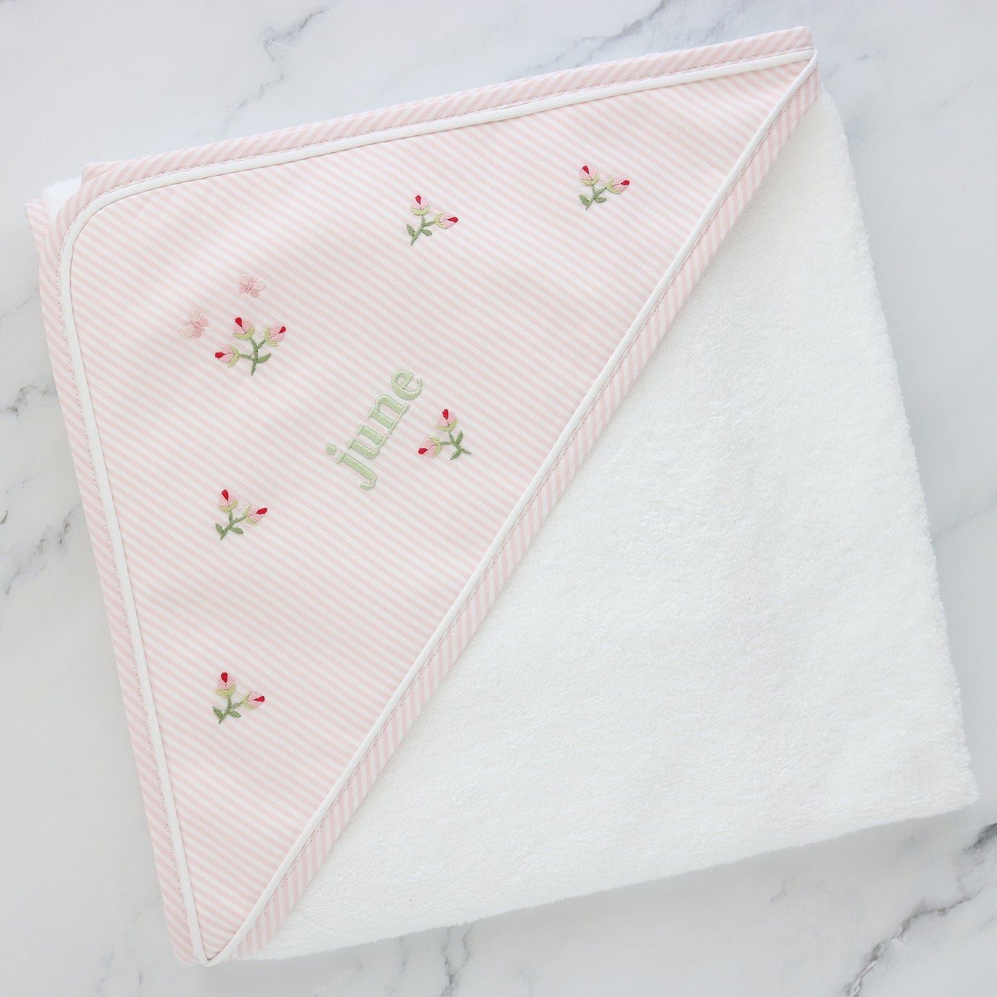 Rosebuds Cotton Baby Terry Hooded Towel (each)